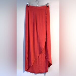 Solemio brick red high low wrap skirt